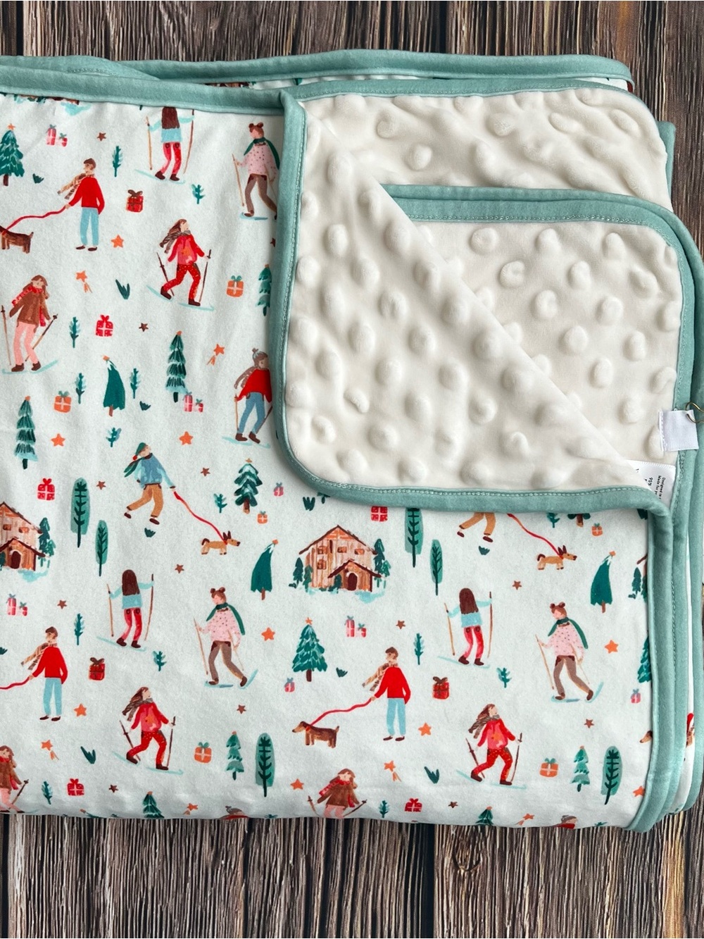SweetHoney Mint & Cream Holiday Ski Family Minky Throw